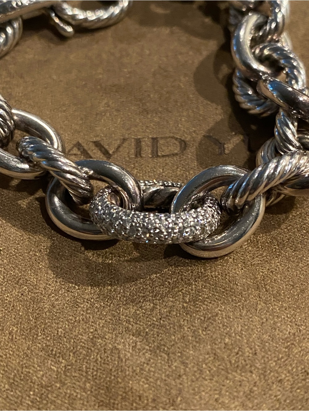 Large David Yurman Silver Crossover Diamond Pave Link Bracelet .52L - Picture 1 of 4